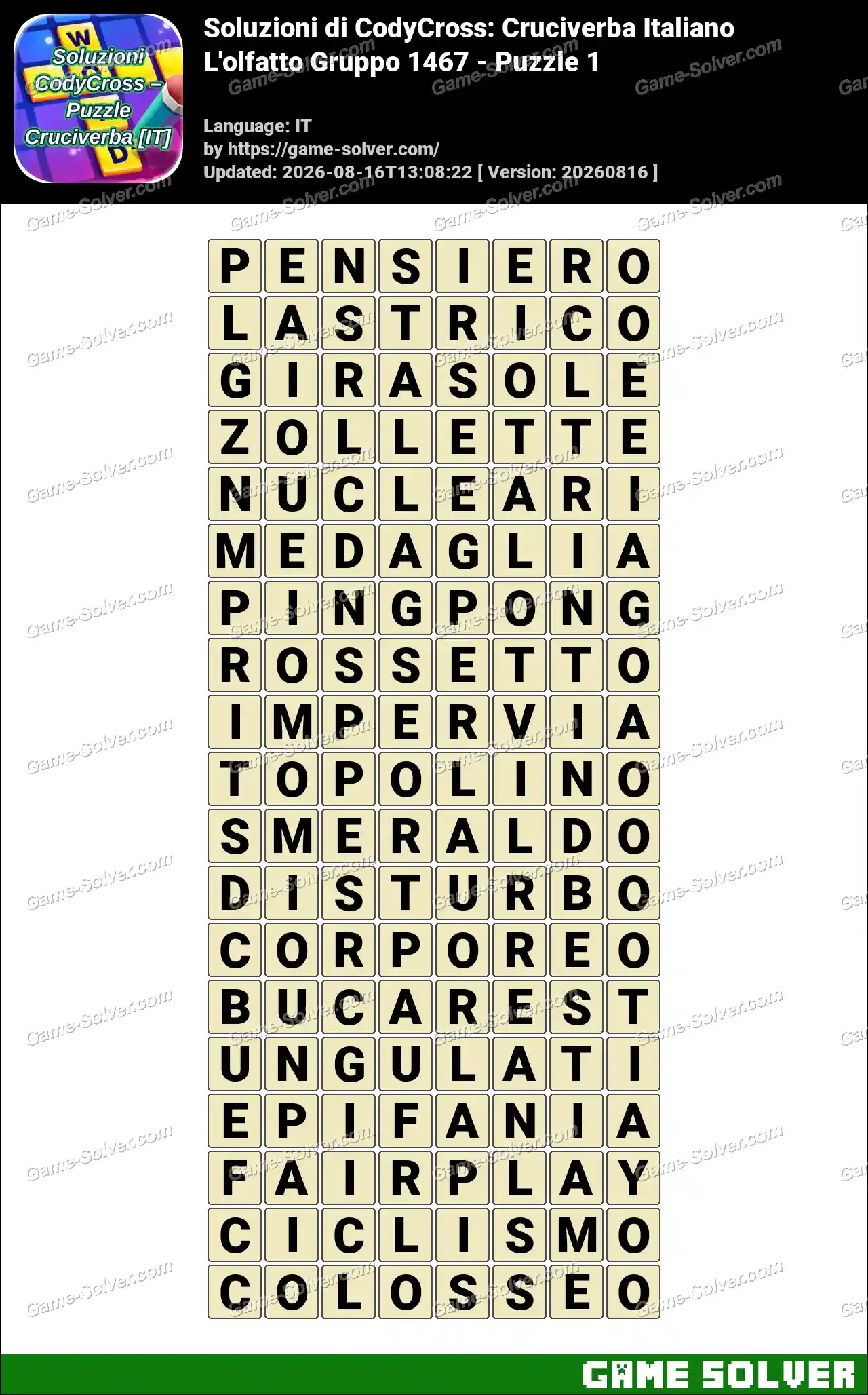 Soluzioni di CodyCross: Cruciverba Italiano L’olfatto Gruppo 1467 – Puzzle 1